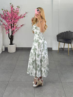 Vestido midi estampado blanco con verde