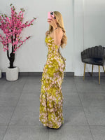 Vestido mesh floreado tonos verde lima