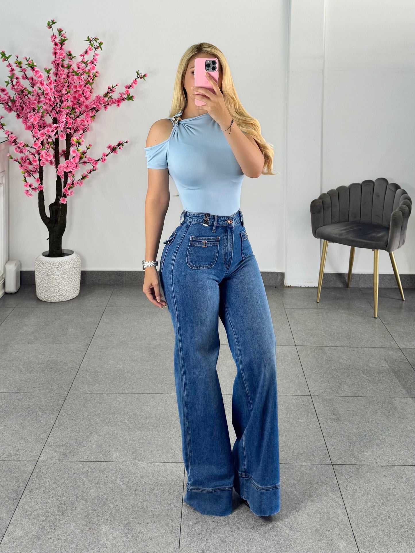 Blusa basica licra azul cielo