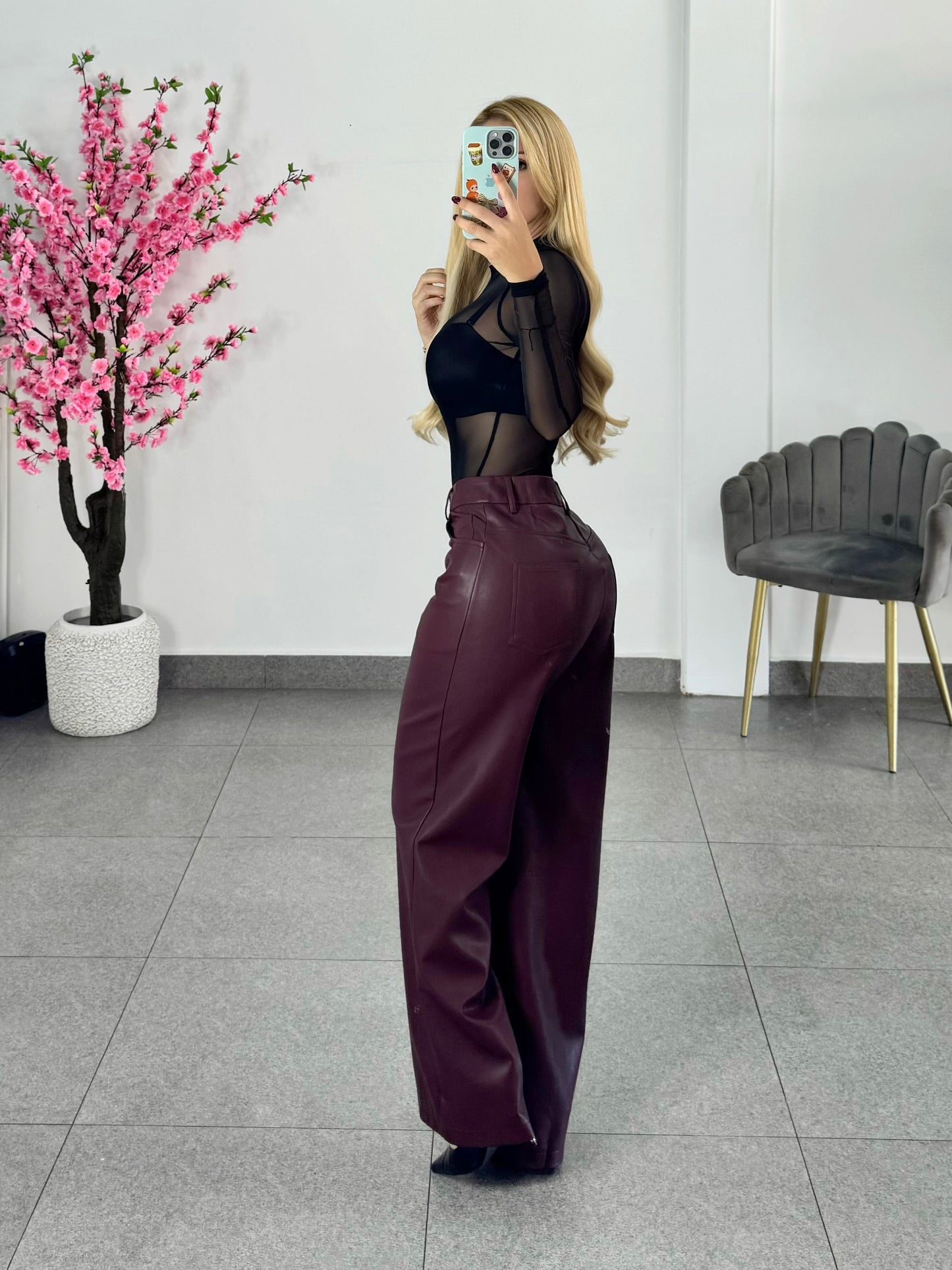 Pantalon vinipiel burgundy
