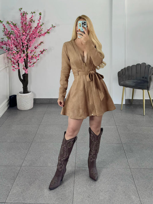 Vestido gabardina camel