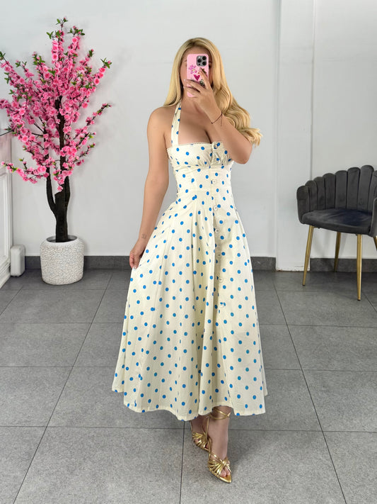 Vestido midi polka azules