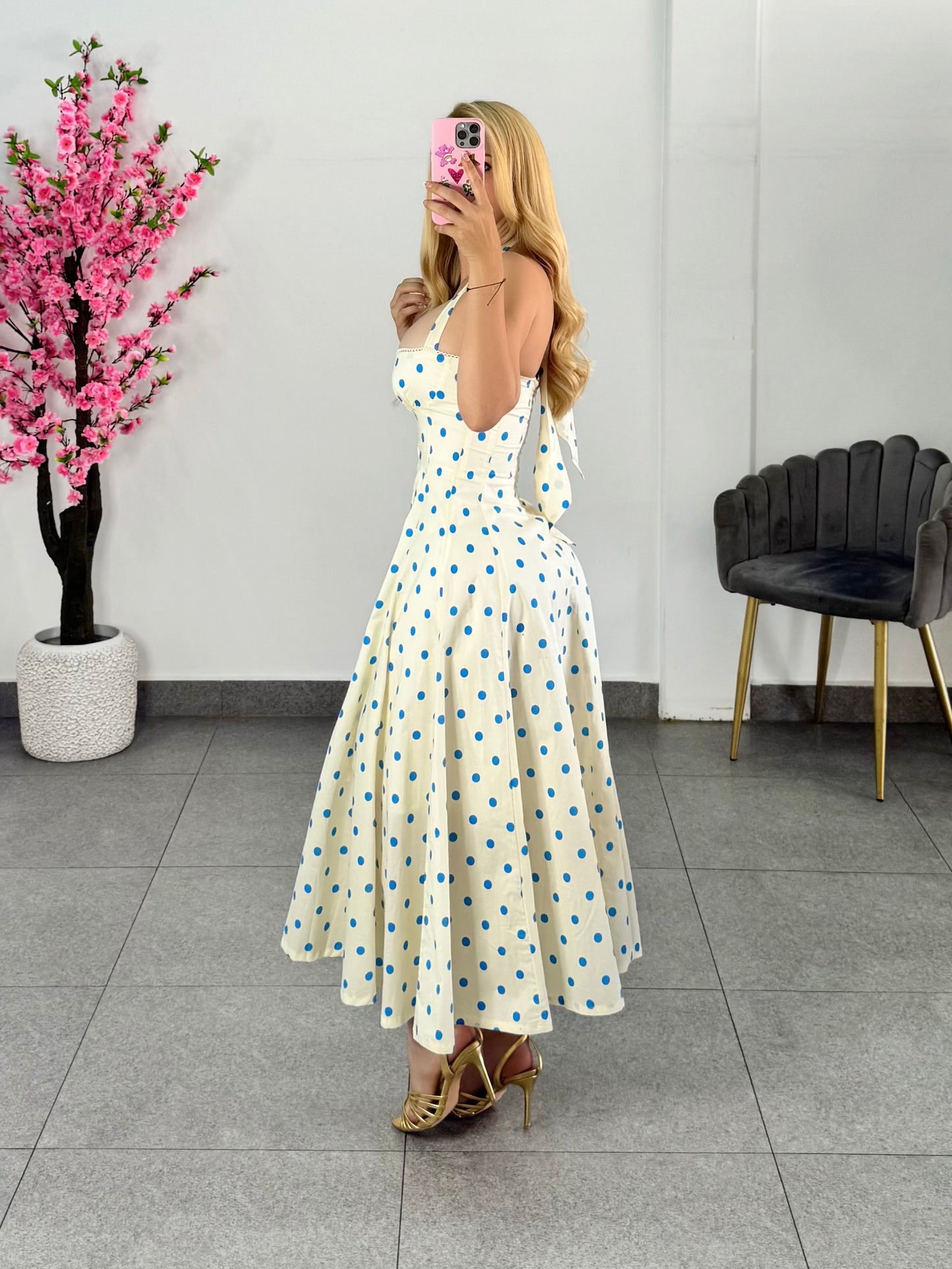 Vestido midi polka azules