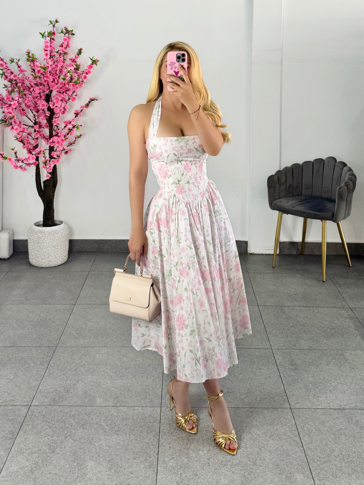 Vestido midi blanco floreado