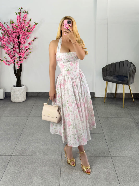 Vestido midi blanco floreado