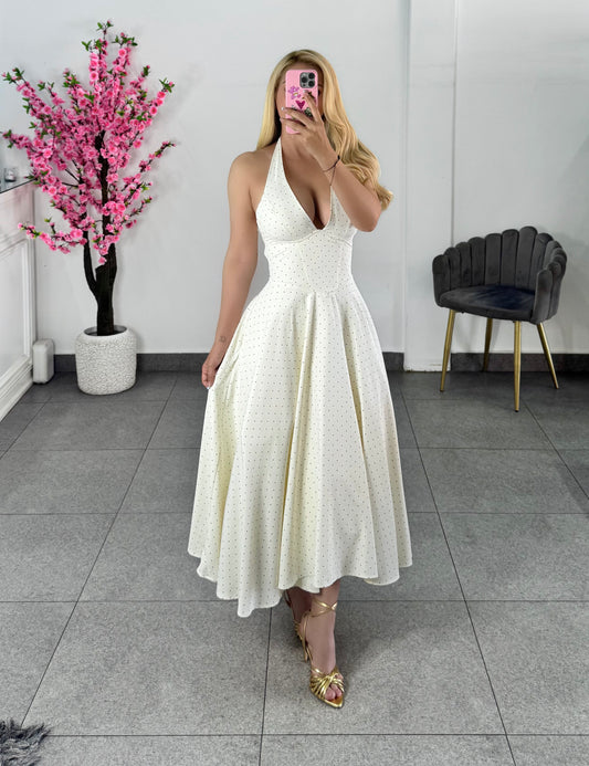 Vestido midi polka cafe
