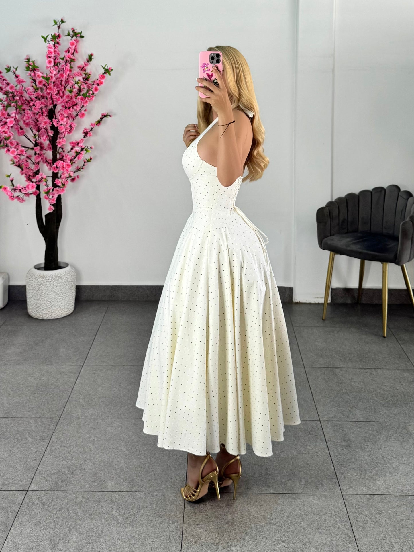 Vestido midi polka cafe