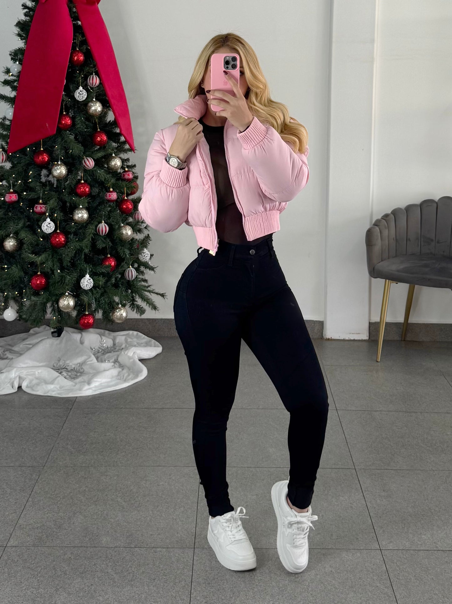 Chamarra rosa acolchada