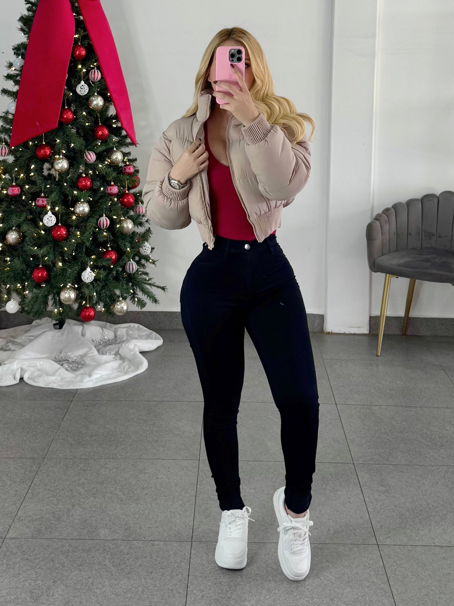 Chamarra beige acolchada