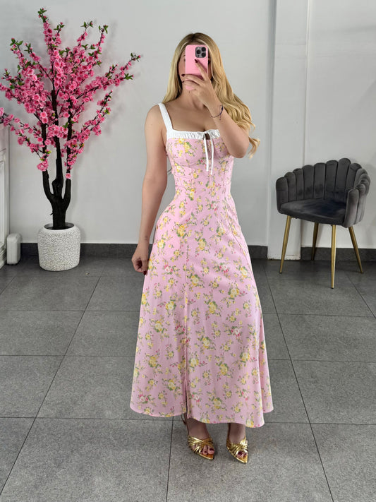 Vestido midi rosa floreado