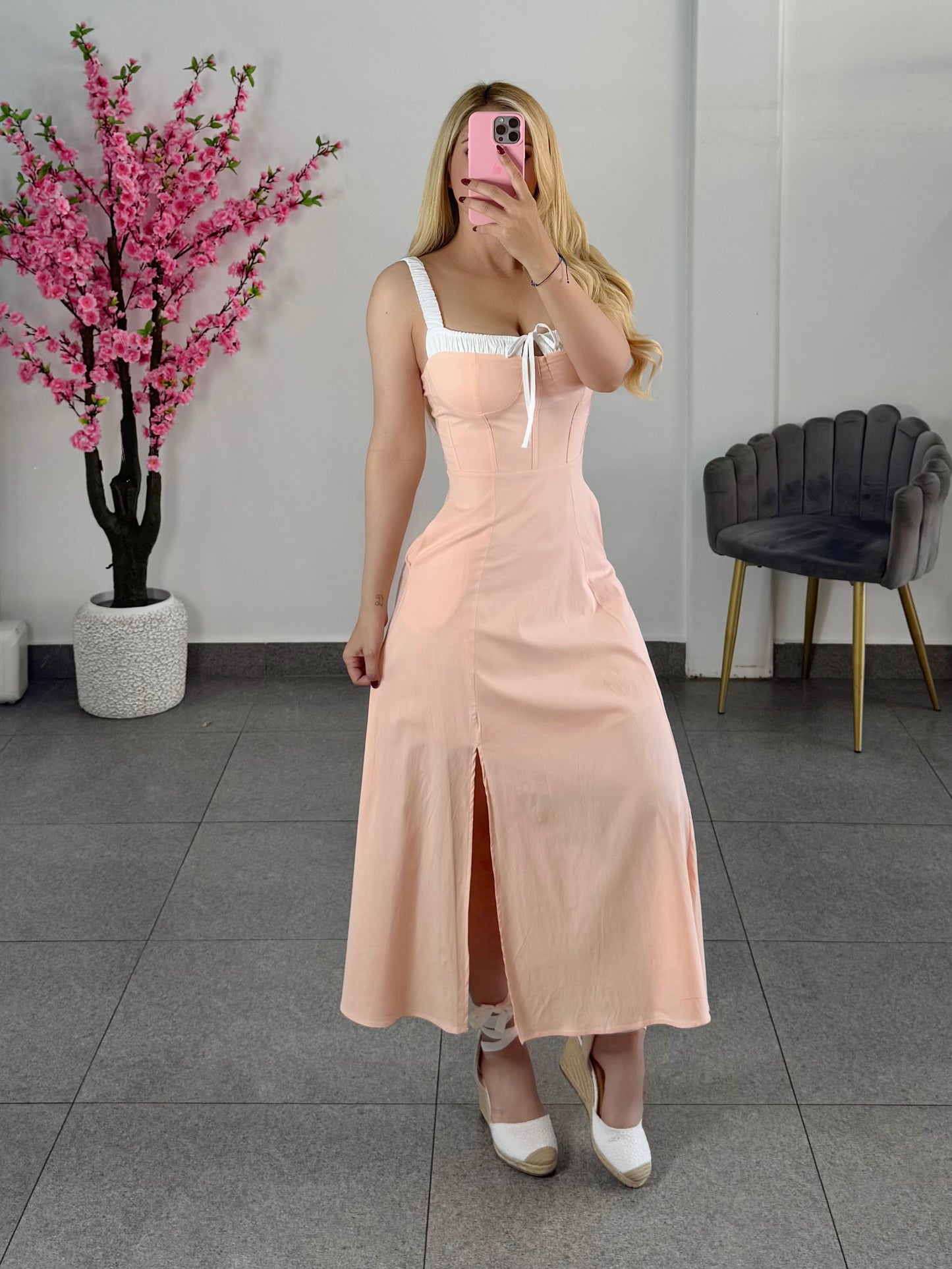 Vestido midi durazno