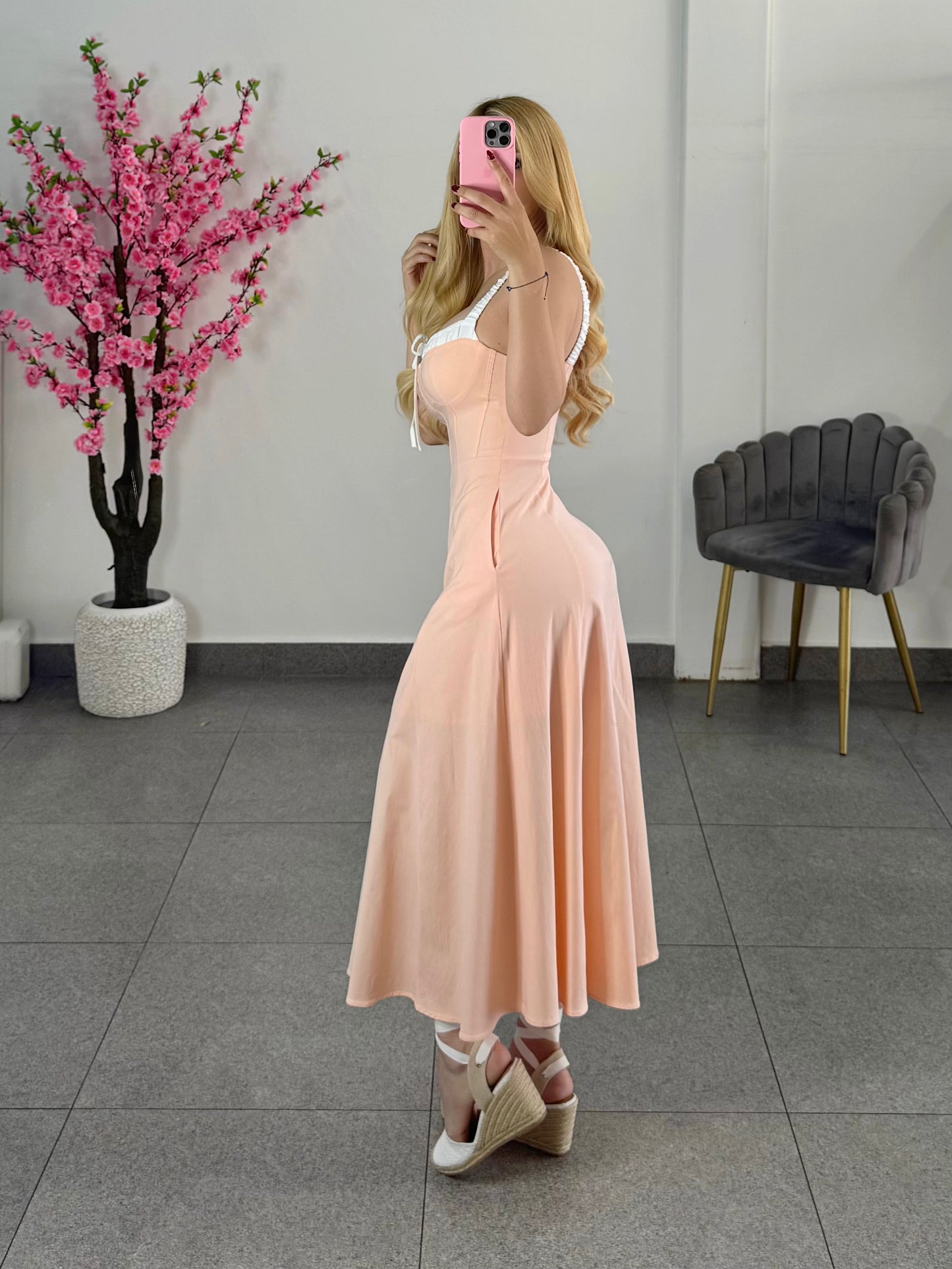 Vestido midi durazno