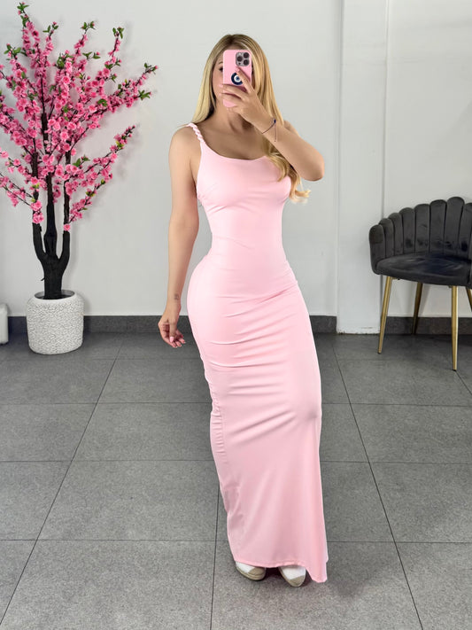 Vestido rosa tirantes trenza