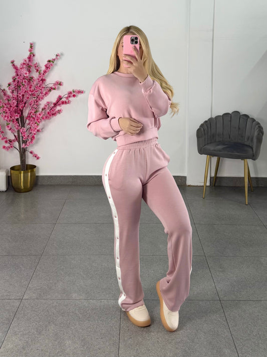 Set de pans rosa palo con botones en costado