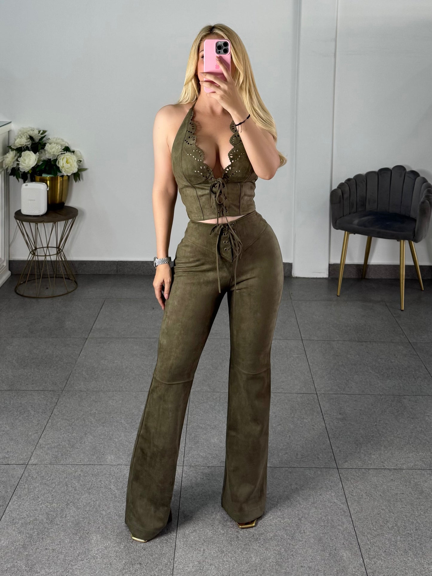 Set verde militar gamuza