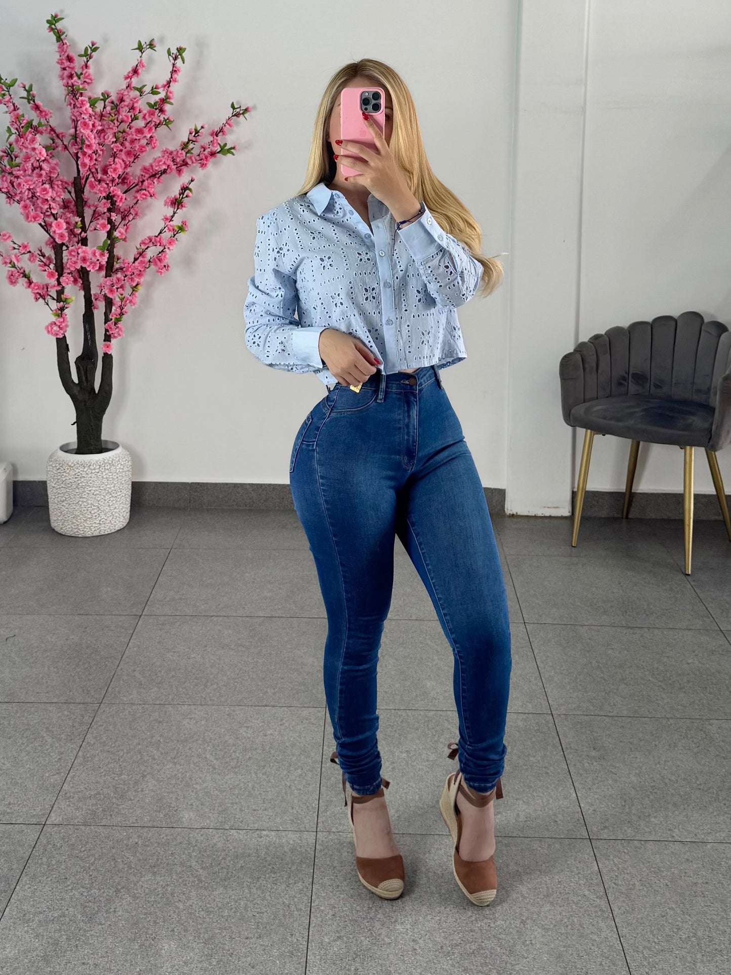 Vibrant corte skinny azul medio doble push