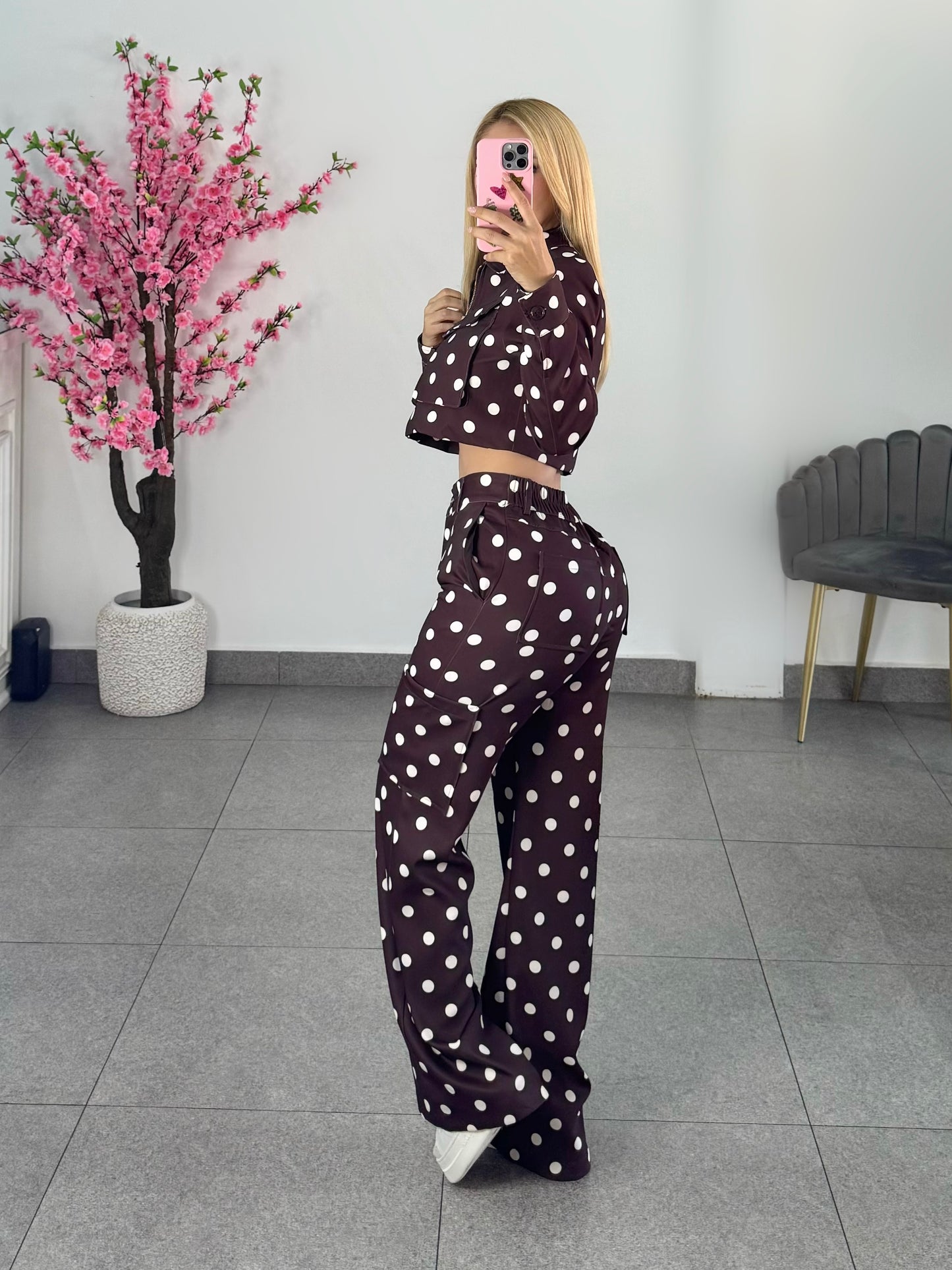 Set polka dots marron