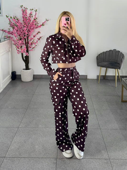 Set polka dots marron
