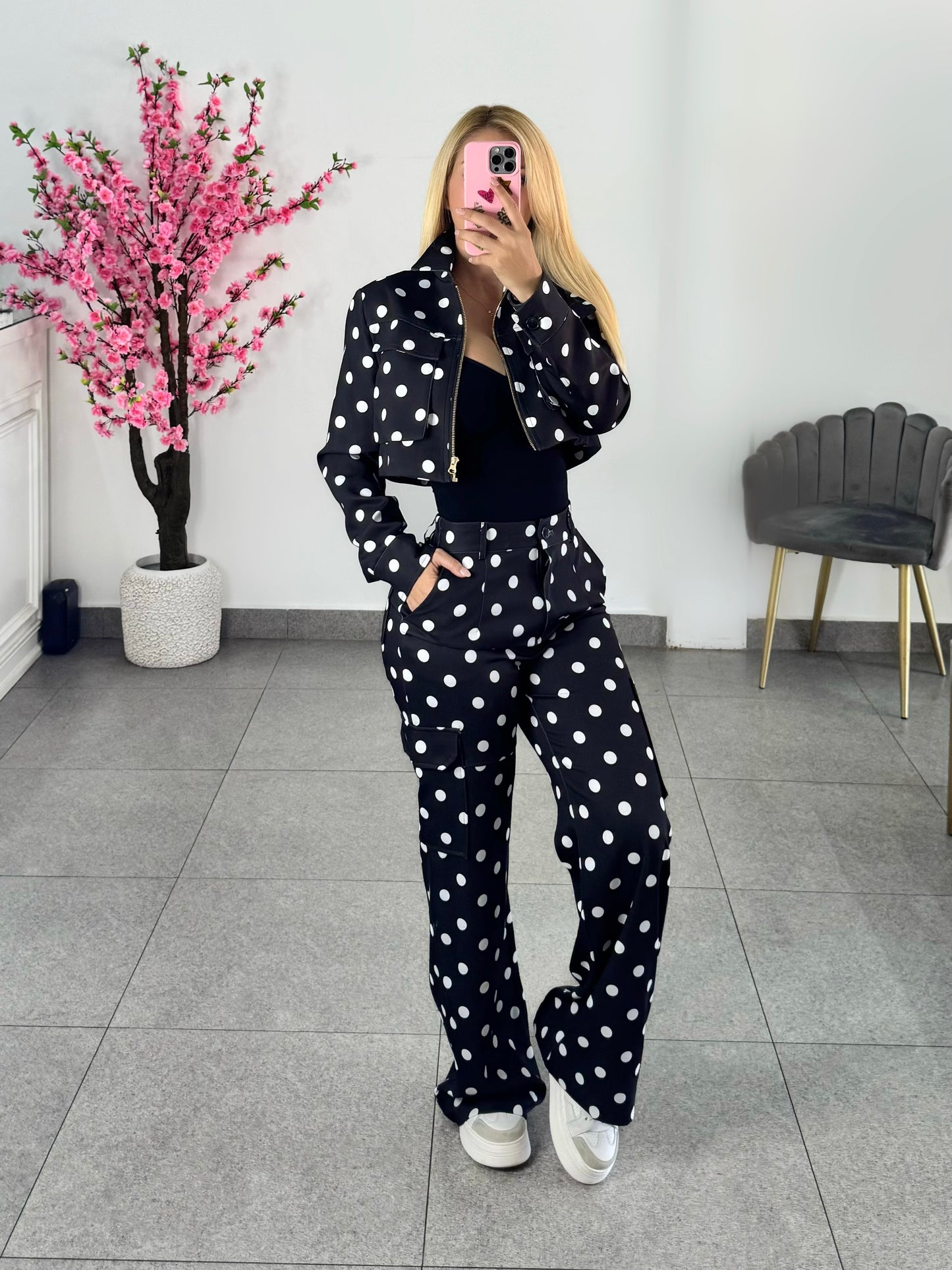 Set polka dots negro
