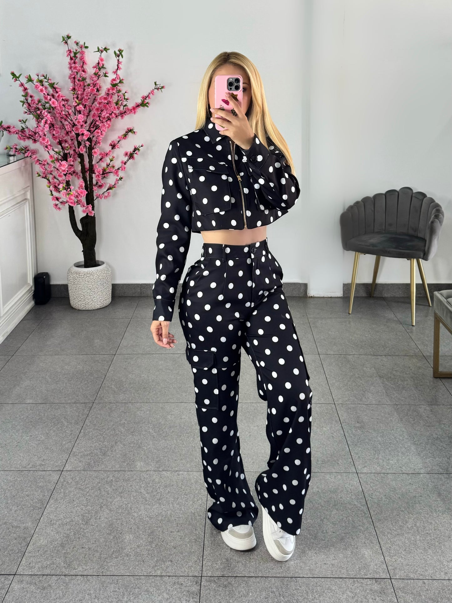 Set polka dots negro