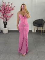 Vestido rosa mesh tirantes