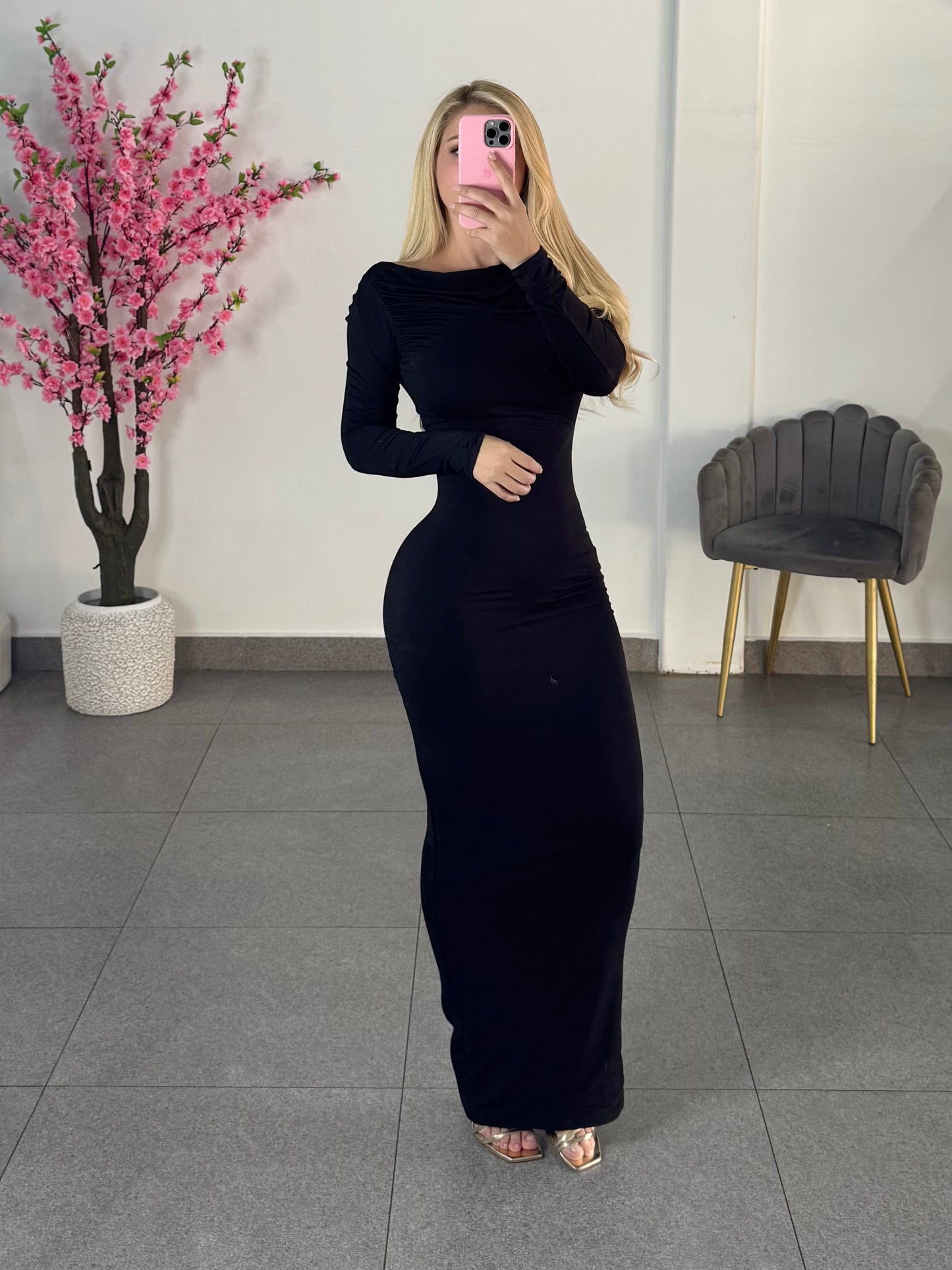 Vestido negro largo doble licra
