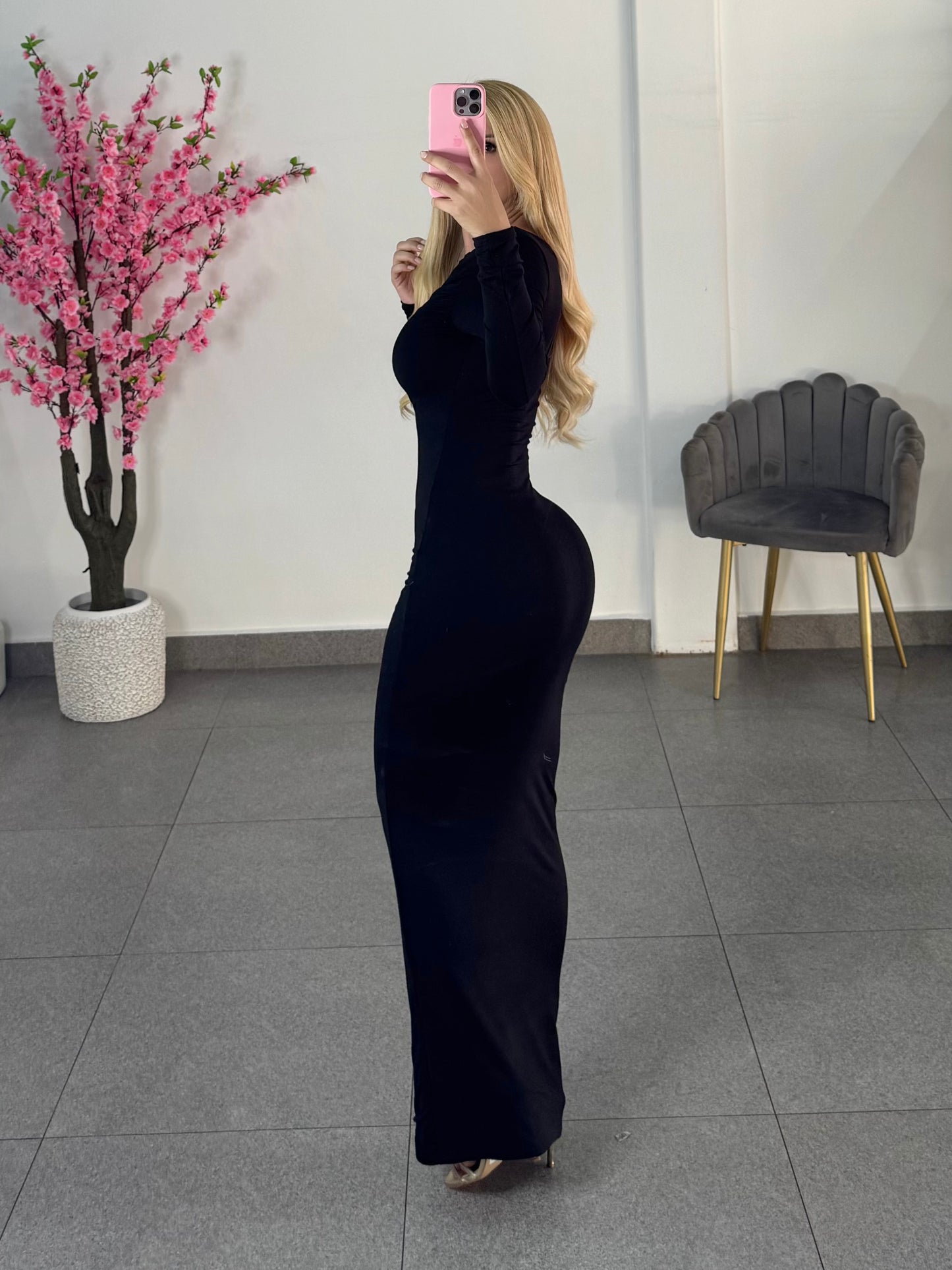 Vestido negro largo doble licra