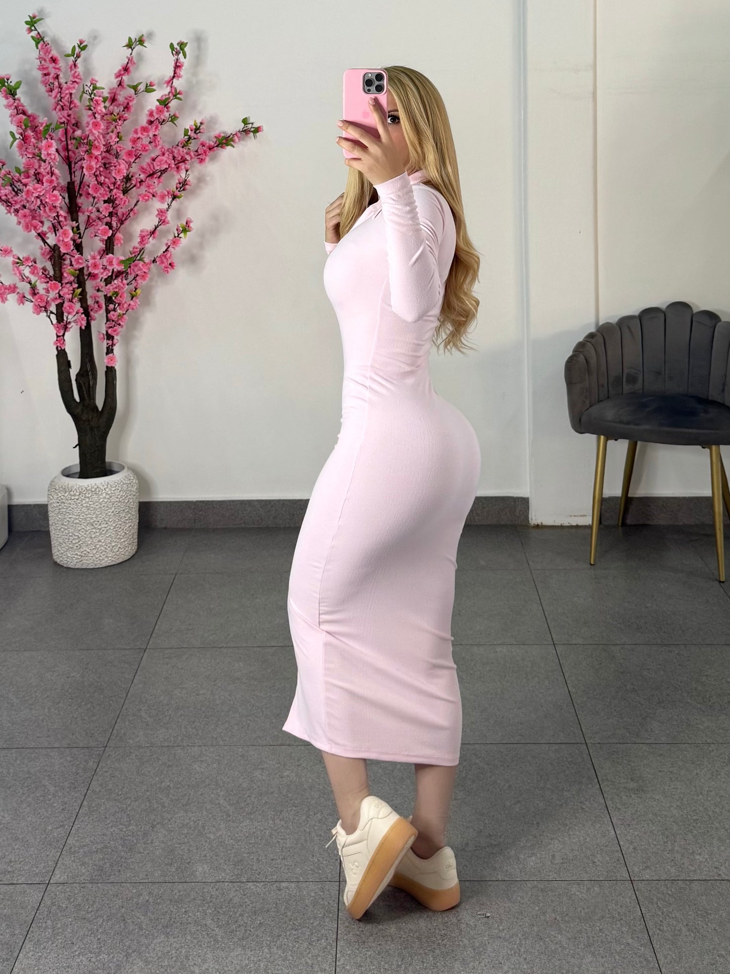 Vestido rosa pastel de algodon