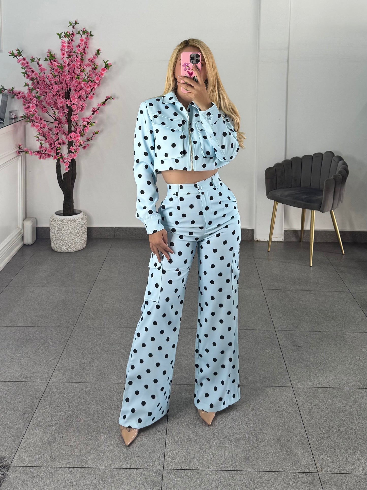 Set polka azul