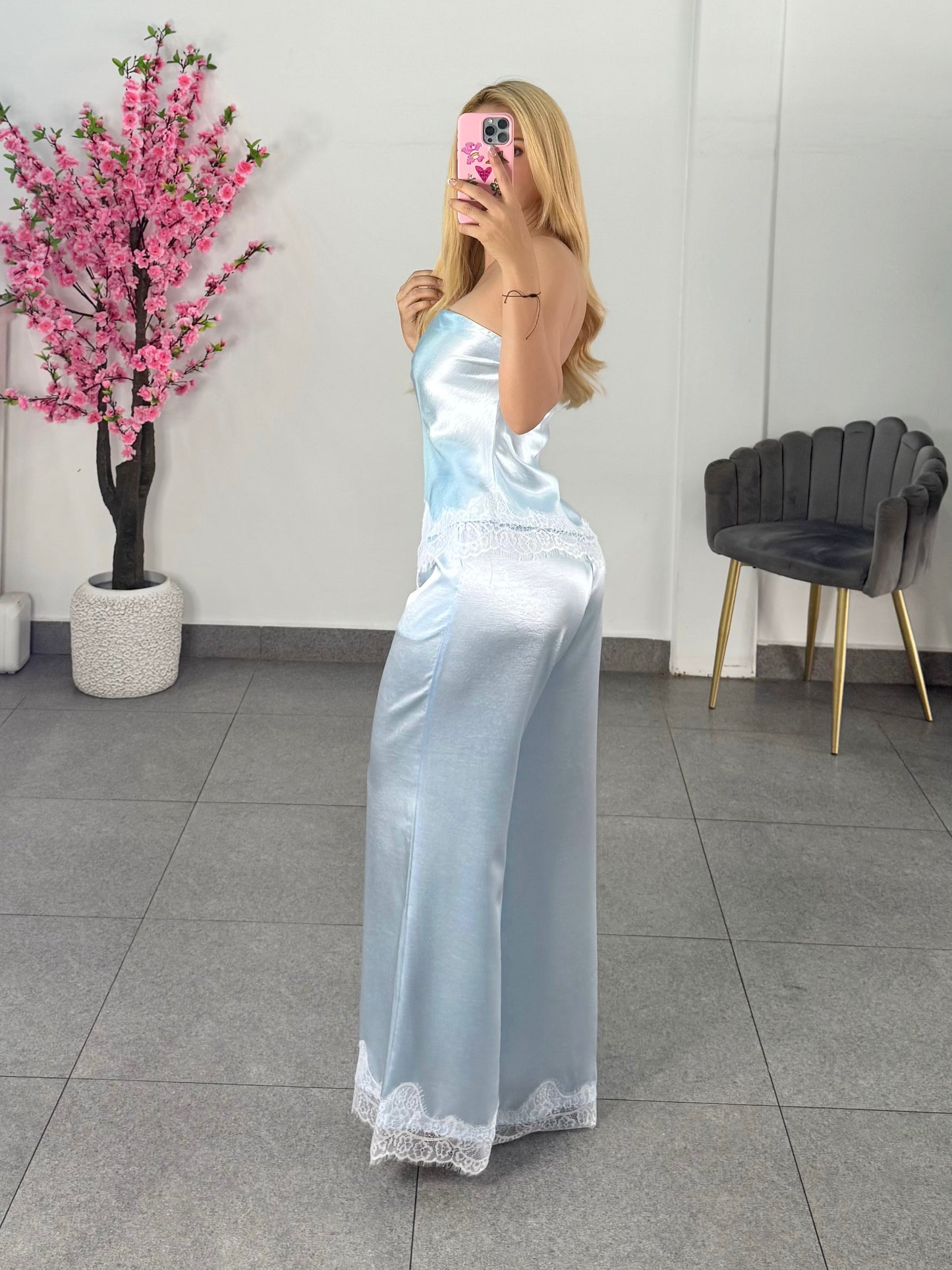 Set satin azul cielo