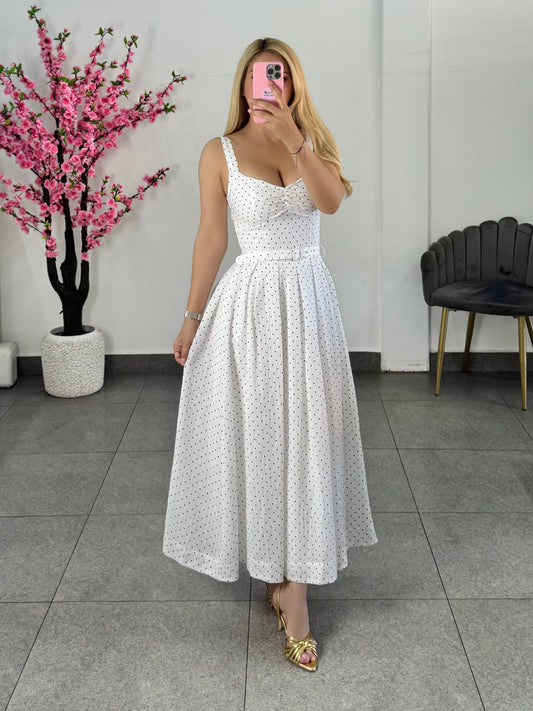 Vestido midi blanco polka dots