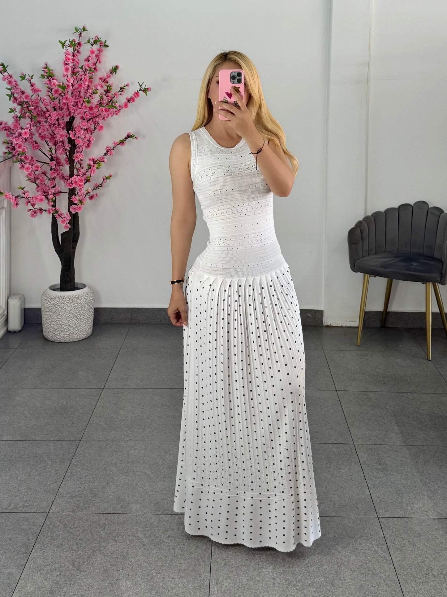 Vestido blanco polka punto