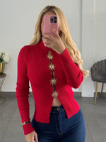 Sueter rojo soles en color dorado