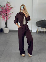 Conjunto jacket encaje cafe