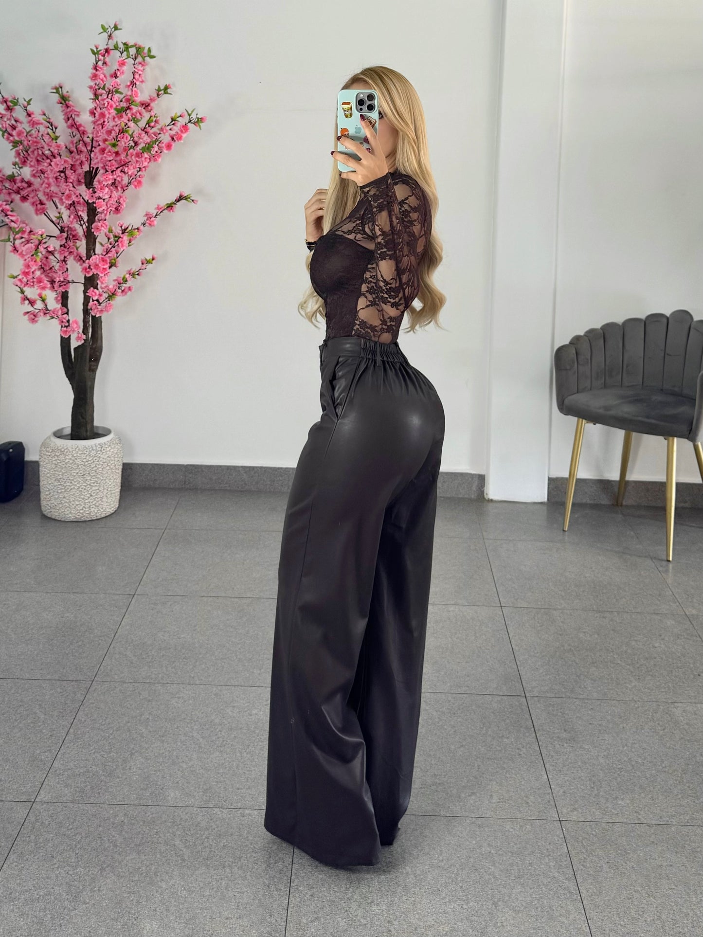 Blusa encaje cafe