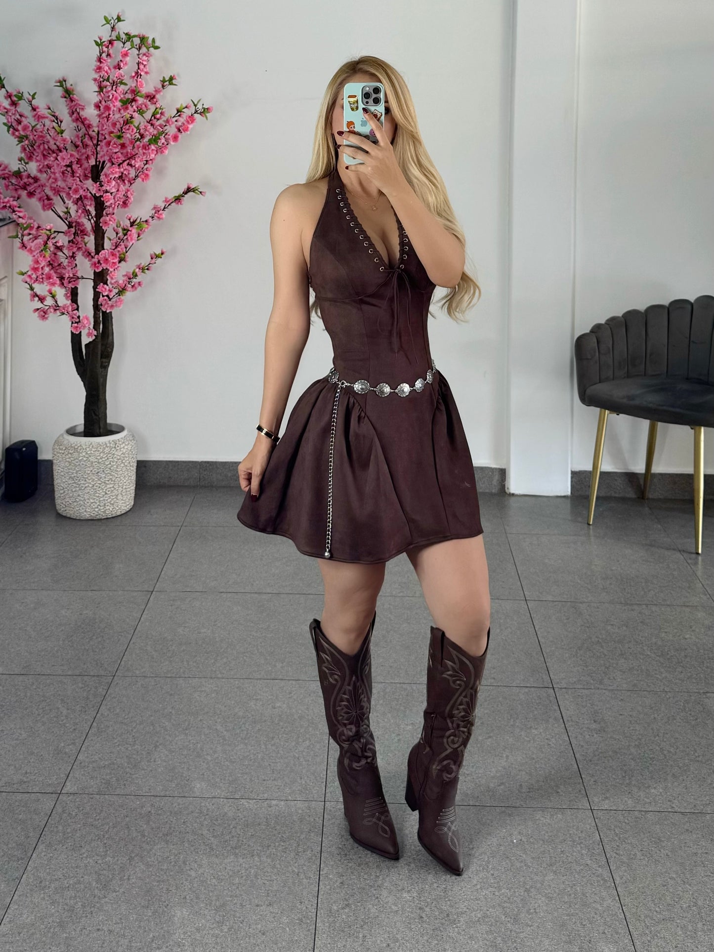 Vestido gamuza cafe