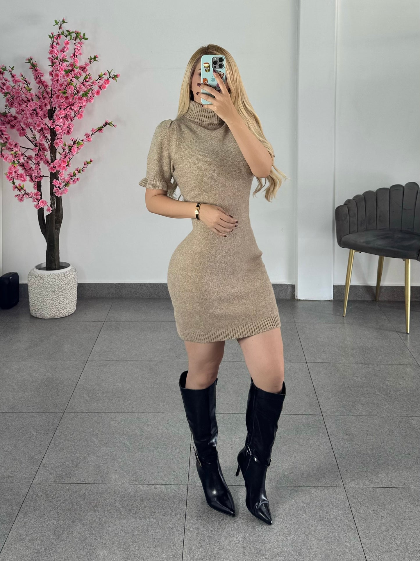 Vestido sweater beige