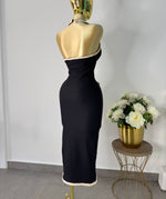 Vestido tejido negro con beige