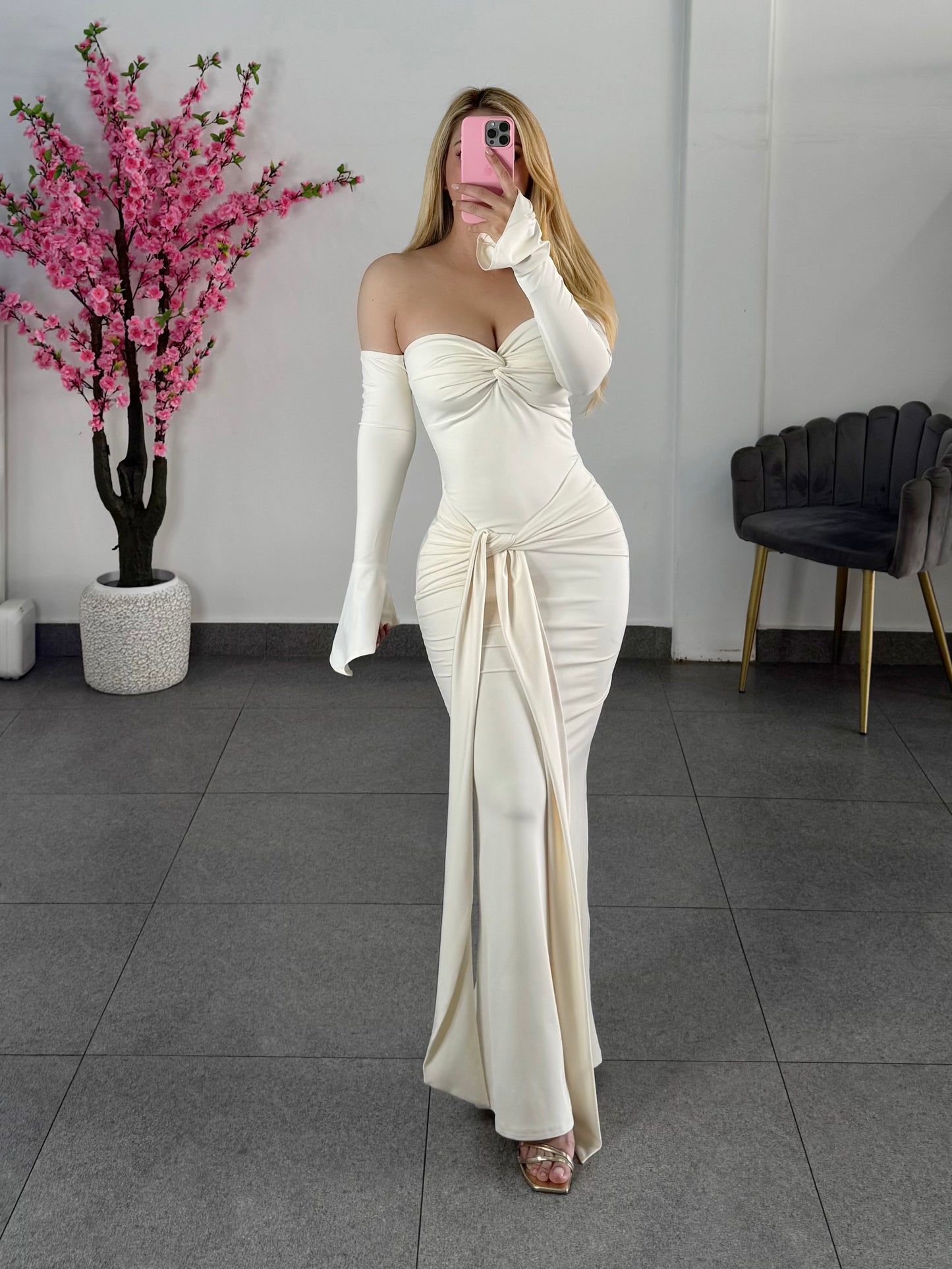 Vestido ivory largo doble licra