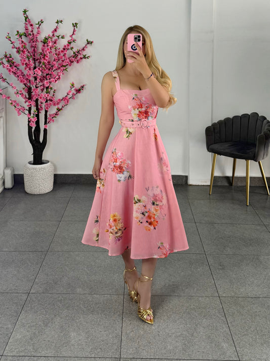 Vestido midi rosa floreado