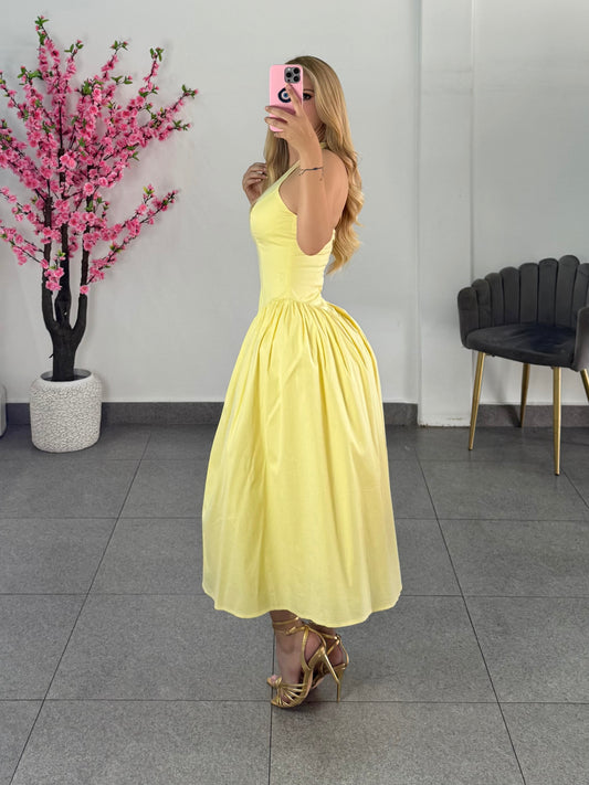 Vestido midi amarillo halter