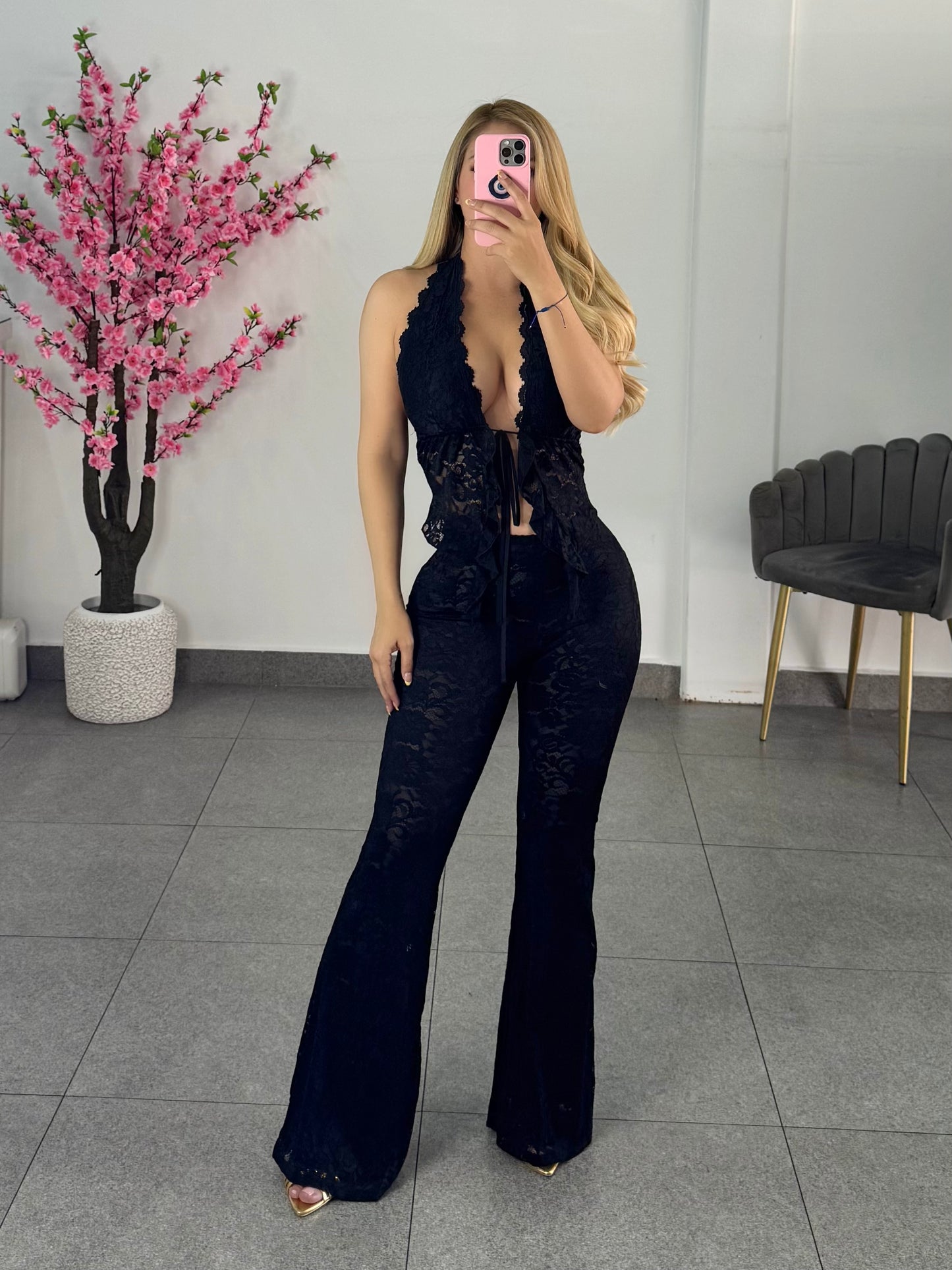 Set top & pantalon encaje negro