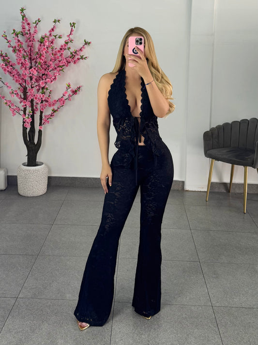 Set top & pantalon encaje negro