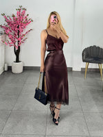 Blusa satinada encaje cafe