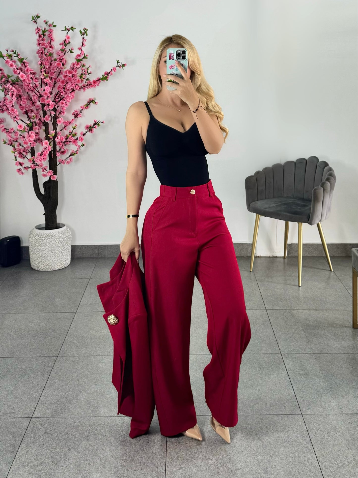 Set Jacket & pantalón rojo cereza