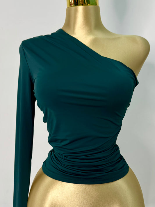 Blusa una manga licra verde esmeralda