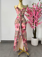 Vestido Mesh tonos rosa y cafe