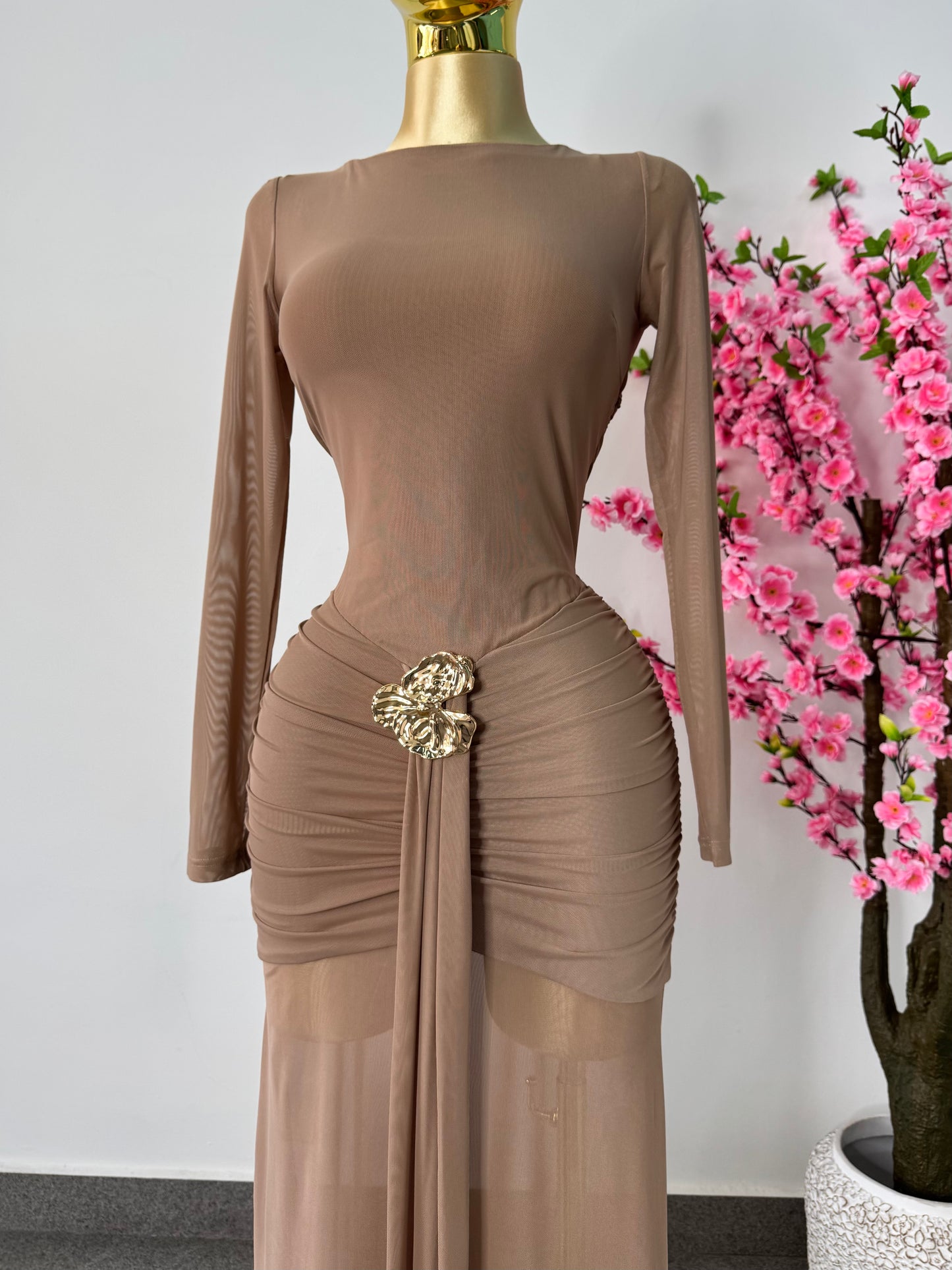 Vestido Mesh cafe
