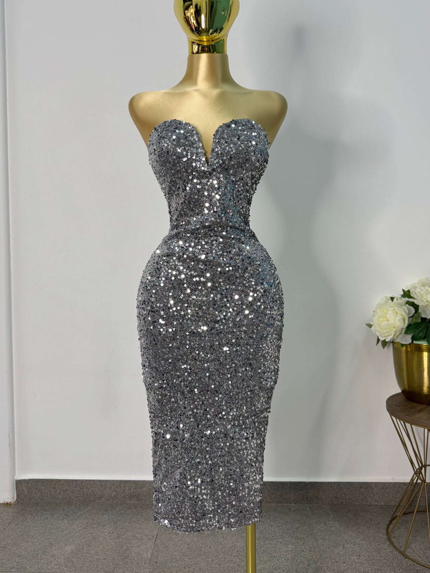 Vestido plata lentejuela strech