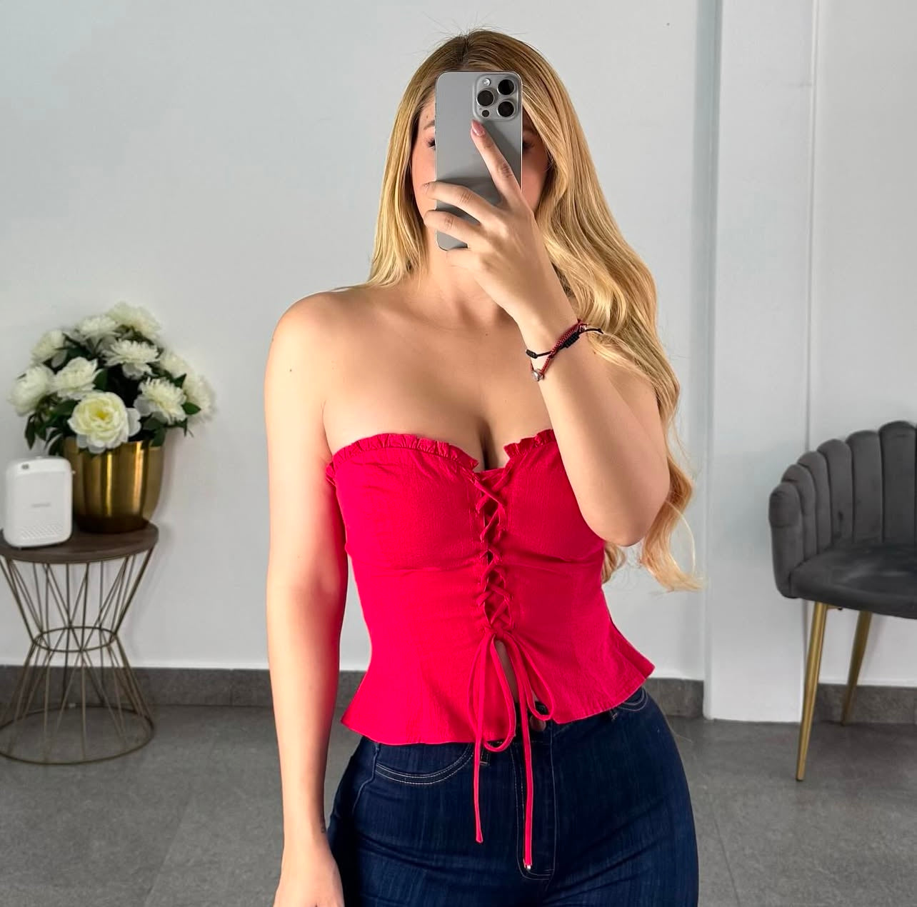 Top rojo corset